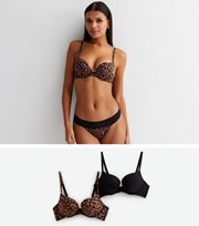 New Look 2 Pack Brown and Black Leopard Print Push Up Bras